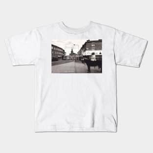 Police horse on duty during a football match - Burslem, Stoke on Trent, UK, 1996 Kids T-Shirt